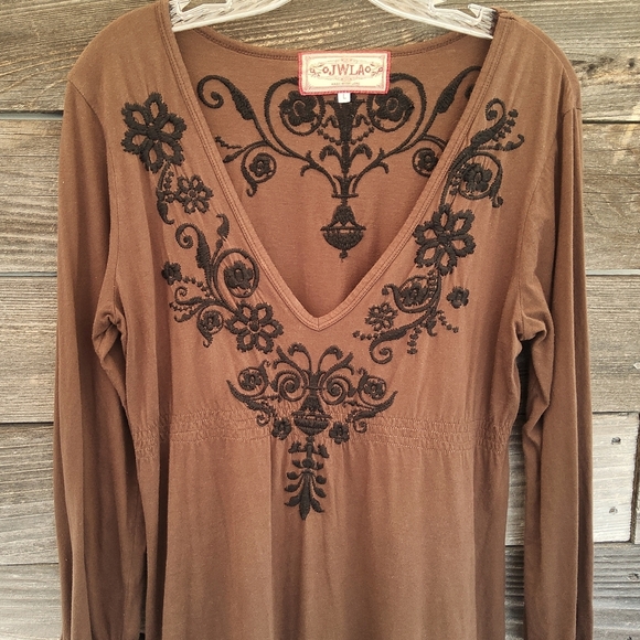 Johhny Was L.A. Brown Dress With Black Embroidery Size Large - Picture 3 of 10